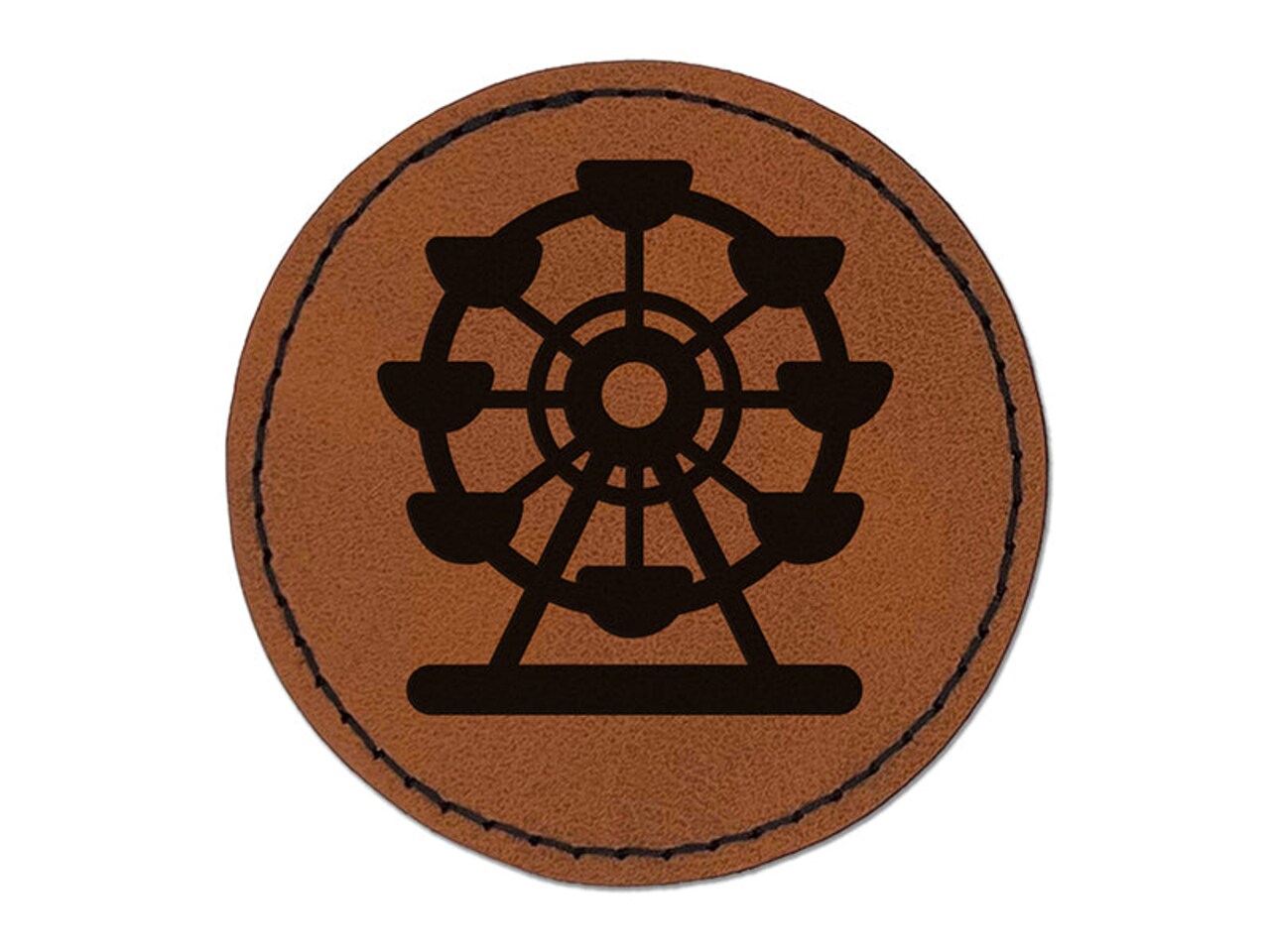 Ferris Wheel Amusement Park Round Iron-On Engraved Faux Leather Patch Applique - 2.5"